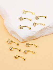 1 chiếc khuyên tai hình hoa Zirconia, đinh tai hình xương chuối, thân cong, sụn tai, bộ trang sức xỏ khuyên cơ thể - Bạc - Xem 2