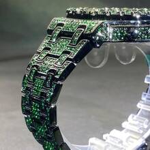 1pc New Men's Hip-Hop Watch Date Party Dial Large Diamond Green Ice Diamond Clock Fashionable Quartz Watch Luxurious Men's Luminous Hand Clock - one-size - View 6