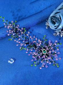 1 pezzo Fascia per capelli da sposa di lusso fatta a mano con cristalli viola e strass verdi, accessorio elegante per capelli da matrimonio, fasce per capelli invernali da donna, fasce riscaldanti per la testa - Viola - Visualizzare 4