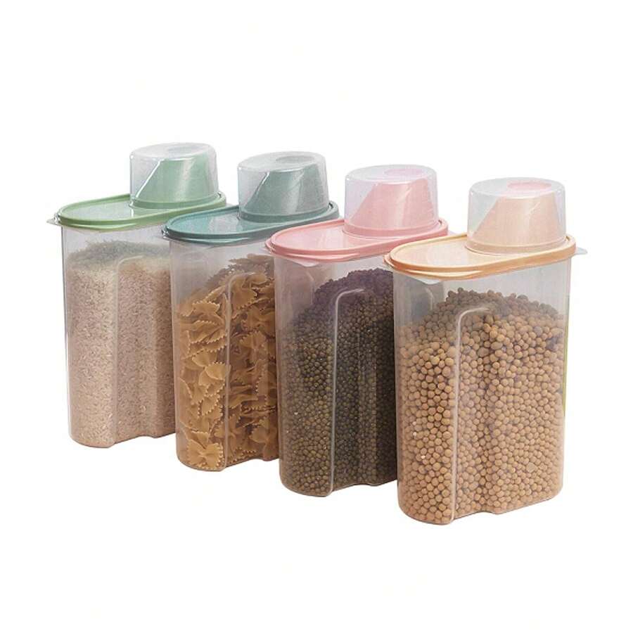 4PCS Cereal Storage Containers 2.2L Airtight Food Storage Container With Spout For Kitchen Plastic Dry Food Dispenser Containers With Measuring Cup For Cereals Rice Pet Food Dry Food - 2.2L - View 1
