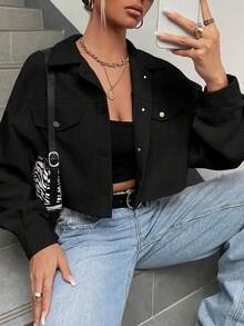 Women's Solid Color Drop Shoulder Long Sleeve Single-Breasted Casual Short Jacket