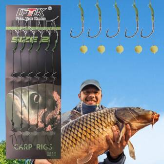  FTK 22厘米 6件装前导线鲤鱼鱼钩毛装备带线 30-60磅 2/4/6/8# 欧洲喂食器组鲤鱼钩配件