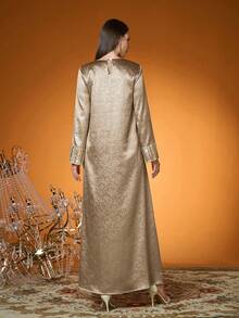 Elegante, Nova Chegada, Senhora, Gola Alta, Cor Lisa, Tecido, Bordado com Miçangas, Color Blocking