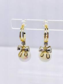 1 Pair New Mermaid Pearl Shiny Bow Earrings For Women, Elegant French Style Versatile Charming Personalized Earrings