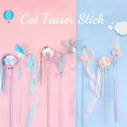 5pcs Cat Teaser Stick, Colorful Fluffy And Soft Feather Long Pole Cat Teaser Stick - Equipped With A Bell, Suitable For Interacting And Exercising With Cats - Providing Perfect Cat Toys And Supplies For Endless Entertainment