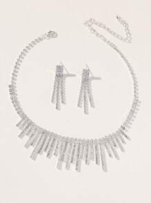 New Tassel Necklace, Luxury Elegant Water Drop Pendant Choker Necklace, Matching Earrings 2-Piece Set, Suitable For Party Dress And Everyday Wear