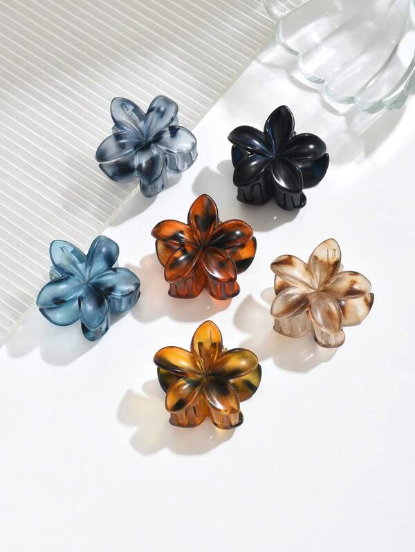 1pc/6pcs Hawaiian Flower Hair Clips, Women/Girls Transparent Flower Hair Claws, Suitable For Thick/Thin Hair, Hibiscus Flower Hair Clips, Hair Clamps, Strong Grip Anti-Slip Flower Clips, Beach Hair Accessories Accessories Flower Claw Clips