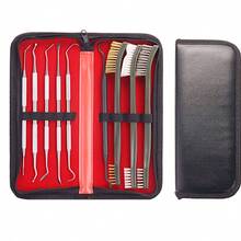 9PCS Gun Cleaning Brush & Hook Kit In Zippered Organizer Carry Case Double End Brass Steel Nylon Bristle Brushes