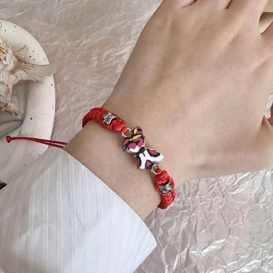 Butterfly Bracelet For Women Adjustable Braid Insect Butterfly Pendant Weaving Friendship Bracelets Party Favors - Đỏ - Xem 1
