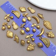 2 件金色不锈钢水果吊饰樱桃西瓜草莓食物吊坠适用于 DIY 珠宝耳环手链项链工艺钥匙扣