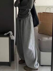 青少年女孩灰色阔腿运动裤，休闲宽松慢跑裤，适合 13-16 岁青少年 - 深灰色 - 查看 4