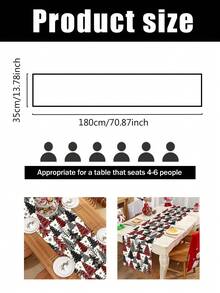 1pc 35*180cm/13.78*70.87inch Christmas Tree Pattern Table Runner, Suitable For Family Gatherings, Christmas Parties, Dining Table Center Decor, Red Black White Color, Dining Table, Dessert Area Decorative Fabric. - Christmas - View 10