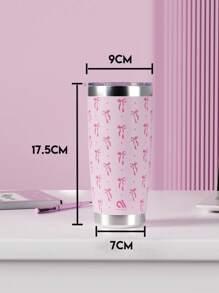 20oz Coffee Mug Tumbler For Office, 304 Stainless Steel Vacuum Insulated Tumbler With Lid, Water Bottle, Perfect For Hot And Cold Drinks, Ideal For Travel And Outdoor Use, Birthday Gifts For Women, Mom, Best Friend, Bride, Bridesmaid Gift, White Tea Cup, Mother'S Day, Valentine'S Day, New Year'S Gift (Pink Bow) - Pink - View 3