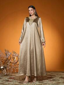 Elegante, Nova Chegada, Senhora, Gola Alta, Cor Lisa, Tecido, Bordado com Miçangas, Color Blocking