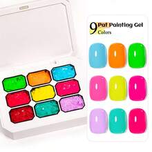MEET ACROSS 9 Colors Nail Polish Set With 3 Painting Brushes, 8 Sponge Blocks, Neon Gradient Dip Powder, Suitable For Tie Dye Nails, Nail Art Design And Nail Salons - 彩色 - 查看 7