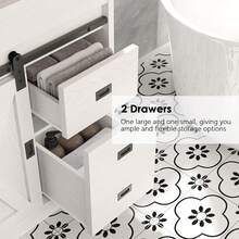 31" Farmhouse Bathroom Vanity With Sink Combo, Freestanding Cabinet With 2 Drawers & Sliding Barn Door, Small Bathroom Storage, White/Grey/Dark Grey/Dark Oak - 白色 - 查看 4