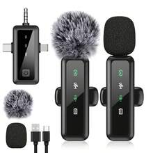 三合一无线领夹式麦克风适用于手机 iPad TypeC 领夹式麦克风即插即用 2.4G 超低延迟内置降噪芯片工作时间用于视频录制采访播客 Vlog