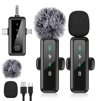 三合一无线领夹式麦克风适用于手机 iPad TypeC 领夹式麦克风即插即用 2.4G 超低延迟内置降噪芯片工作时间用于视频录制采访播客 Vlog