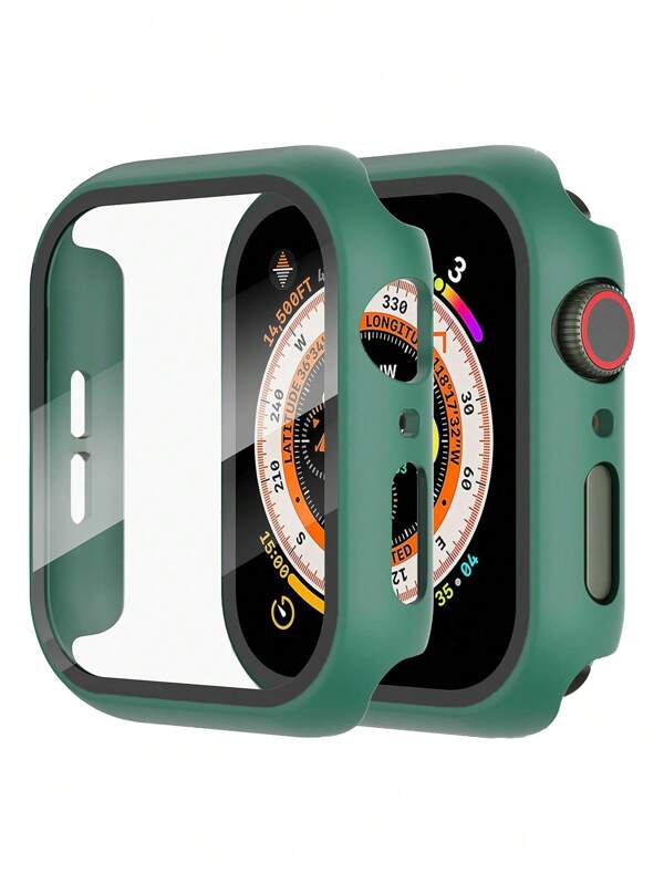 Buit In Tempered Glass Screen Protector- All Around Hard PC Protective Watch Case High Definition Ultra-Thin Cover For Apple Watch Series Ultra/SE/10/9/8/7/6/5/4/3/2/1, For Apple Watch Case 38/40/41/42/44/45/46/49mm, Intelligent Watch Case Accessories, Green