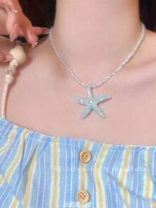 1 Peça Colar de Contas Coloridas de Estrela do Mar de Resina Boêmio Refrescante de Verão para Mulheres, Férias na Praia