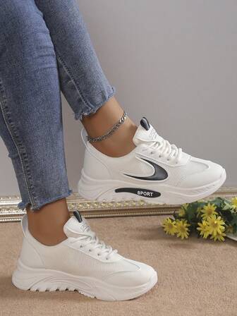 New Lace-Up Casual Sports Shoes, Soft Sole Chunky Sneakers, Lightweight Non-Slip Running Shoes