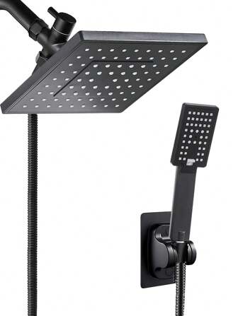 YAOPENG 1 套淋浴组合，8 英寸高压方形花洒喷头，带 3 种喷水模式，手持花洒喷头，包含 59 英寸超长软管、3 通分流器、花洒喷头支架、G1/2 通用顶部花洒喷头，易于安装