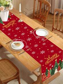 1pc 35*180cm/13.78*70.87inch Christmas Tablecloth With Red & Gold Christmas Tree And Snowflake Pattern, Suitable For Dining Table, Entryway, Coffee Table Holiday Decor, Fabric Winter Seasonal Decoration - Multicolor - View 10