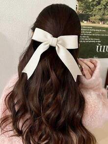 1 pieza Clip de pato coreano de punto con lazo, sensación de alta gama para mujeres, clip de cabello con cremallera a la mitad, accesorio de cabello con temperamento, clip de pato tejido de temperamento simple y versátil