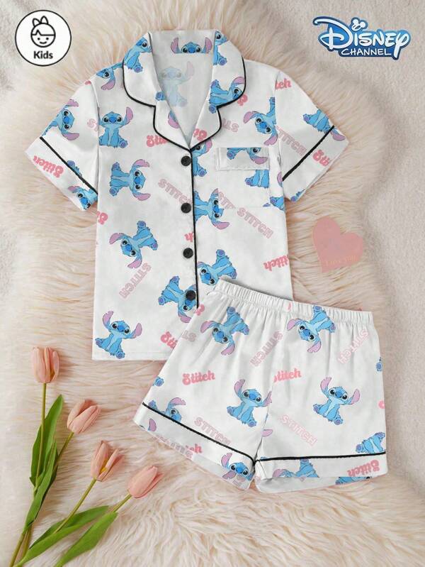 Disney 2 piezas Conjunto de pijama de satén con el personaje Stitch de Disney