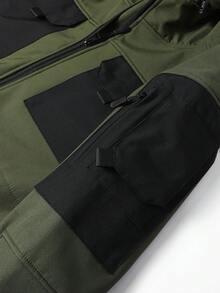 Men's Fashion Multi-Pocket Fleece Lined Windbreaker Jacket - Polyester, Zipper Pockets For Convenience, Adjustable Cuffs, Suitable For Autumn/Winter Hiking, Fishing, Outdoor Activities