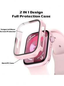 Buit In Tempered Glass Screen Protector- All Around Hard PC Protective Watch Case High Definition Ultra-Thin Cover For Apple Watch Series Ultra/SE/11/10/9/8/7/6/5/4/3/2/1, For Apple Watch Case 38/40/41/42/44/45/46/49mm, Intelligent Watch Case Accessories, Pink