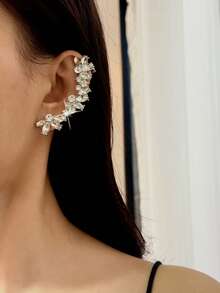 1 件几何水晶耳夹，经典欧洲法式时尚珠宝配饰 - 銀色 - 查看 9