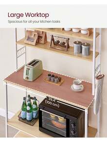 Kitchen Storage Rack, Coffee Bar, Baker's Rack, Total 6 Shelves And 6 Hooks, For Microwave, Steel Frame, Industrial, 40 X 100 X 167 Cm, Oak Colour And White - Kuning - View 4