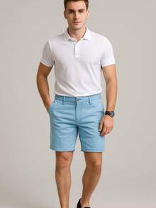 Men's Bermuda Shorts 100% Cotton Twill Casual Shorts Preppy Father's Day - 淺藍色 - 查看 3