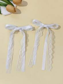 2pcs/Set Women's Fashion Elegant Casual Solid Color Girly Lace Ribbon Bow Hairpin & Alligator Clip Hair Accessories, Suitable For Daily Commute, Festivals, Parties, Birthdays, Shopping, Travel, Photography, And Any Occasion. A Great Gift For Best Friends, Claw Clips, Hair Claws, Clips For Hair, Hair Slide, Hair Barrettes, Alligator Hair Clip, Bows, Cute, Head Accessories - Multicolor - View 17