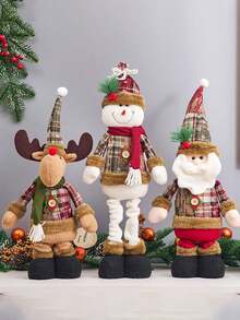 圣诞雪人伸缩挂饰新款针织麋鹿公仔窗景圣诞装饰圣诞快乐礼物挂饰腿桌壁炉装饰圣诞老人雪人-驯鹿 - 彩色 - 查看 11