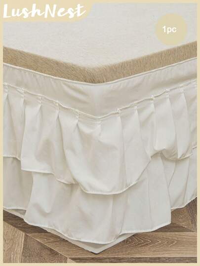 1pc White Ruffled Bed Skirt, Bohemian Farmhouse Style, Soft Microfiber Bed Skirt, Unisex, Does Not Include Comforter