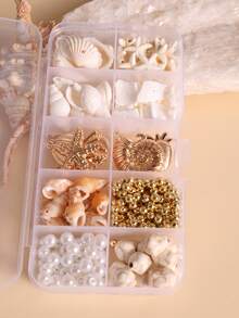 1 Box Handmade DIY Shell, Pearl, Starfish, Snail, Stone, Crab, Seahorse Craft Materials Kit For Women To Make Necklaces, Bracelets, Anklets And Other Decorations - Gold - View 2