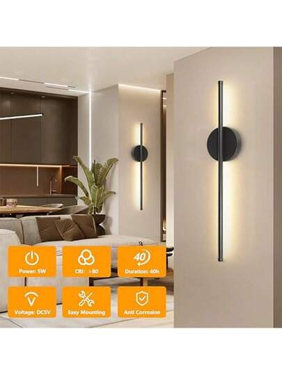 USB Rechargeable Wand Verlichting Black/Gold, 50/80cm, Touch Switch, Remote Control, Dimmable, Timer Infrared Sensor, No Wiring, Aluminum Lampshade, Battery Ideal Bedroom, Living Room, Staircase view 3