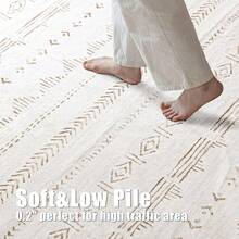 5x8 Washable Area Rug With Non-Slip Backing, Soft Low Pile Indoor Floor Carpet, Neutral Light Brown, Boho Moroccan Style Living Room, Bedroom, Dining Room - Nâu nhạt - Xem 5