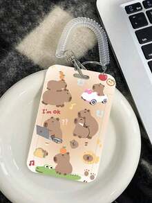 1 pieza Soporte vertical para tarjeta con diseño de personaje de dibujos animados Capi Bara, para tarjeta de campus, tarjeta de autobús, tarjeta de metro, tarjeta de almuerzo, tarjeta de acceso, pequeño protector de tarjeta con cuerda retráctil transparente - casquillos de resorte - Ver 11