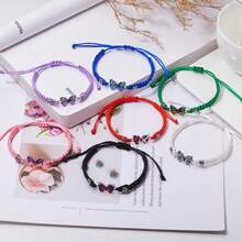 1Pc Butterfly Hand Woven Bracelet, Couple Friendship Bracelet, Gift Party - Đỏ - Xem 2