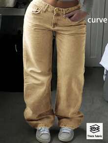 畅销新款美式街头基本款休闲大码直筒裤 - 卡其色 - 查看 1