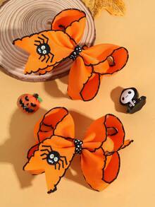 2/4pcs Halloween Pumpkin Bows Hair Clips,Fabric Embroidery Funny Pumpkin Spider Decor Hair Bows,Amusing Hair Accessories For Toddlers Halloween Gifts - Multicolor - View 6