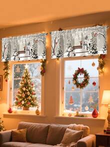 1 pezzo Tenda natalizia, in poliestere 140*45cm con disegno di pupazzo di neve e albero di Natale, tenda decorativa corta per finestra, tenda corta, decorazioni natalizie per la casa 2025, regalo di Capodanno 2026, per cucina, soggiorno, camera da letto, bagno, studio, decorazione per la casa, forniture per feste stagionali invernali - Multicolore - Visualizzare 5