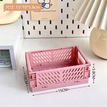 Plastic Foldable Storage Box, Foldable Basket, Stackable Cute Makeup, Jewelry, Toy Storage Box, Portable Plastic Stackable Foldable Stationery Storage Box, Minimalist Cute Student Office Desk Organizer - Multicolor - View 21