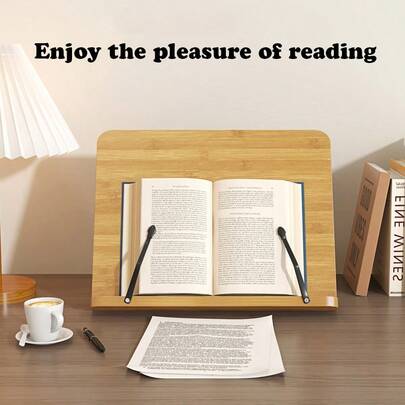 1 件可调节木质书架 - 8 角多功能支架，用于阅读/书法、笔记本电脑和平板电脑桌面架，适用于办公室/书房（防滑底座）