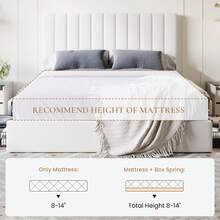 SHA CERLIN Full/Queen/King Size Platform Bed Frame With 4 Storage Drawers, Vertical Channel Tufted Adjustable Headboard, Velvet Upholstered, Wooden Slats Support, No Box Spring Needed, Easy Assembly, White - 白色 - 查看 3