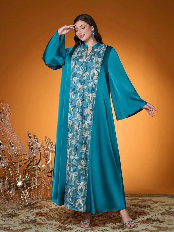 Elegante, Nova Chegada, Senhora, Cor Lisa, Tecido, Técnica de Bordado com Miçangas, Burca Árabe de Tamanho Grande