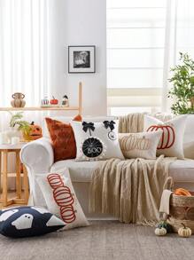 1 件/2 件万圣节抱枕套 18x18 英寸万圣节白色幽灵刺绣枕套感恩节家庭派对秋季装饰枕套方形靠垫套 - 白色 - 查看 4